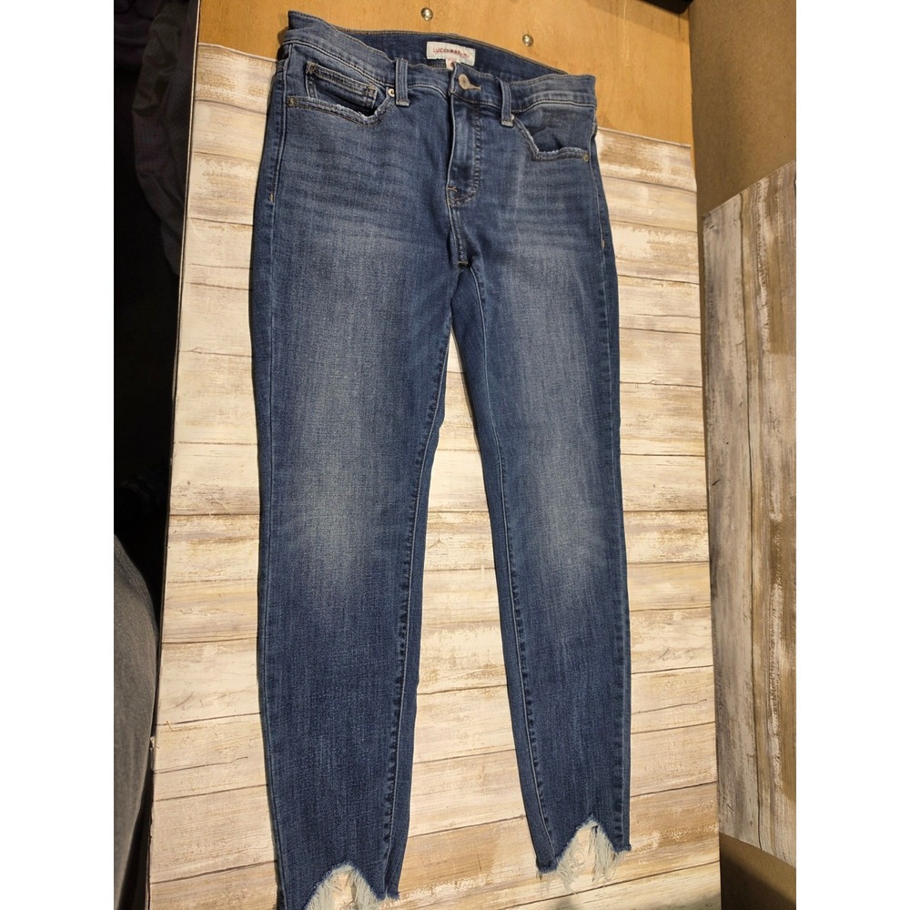 Lucky Brand Ava Mid Rise Skinny Jeans Blue Medium Wash‎ Raw Step Hem 8/29 A